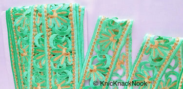 Green / Red / Beige And Gold Floral Embroidery Trim, Floral Trim, Cut Work One Yard Lace Trim